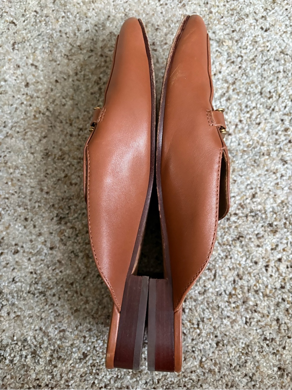 Tory Burch Tan Leather Backless Loafers with Gold Accent - Picture 6 of 7